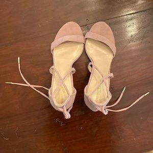 Open-toe sueded ankle tie heels